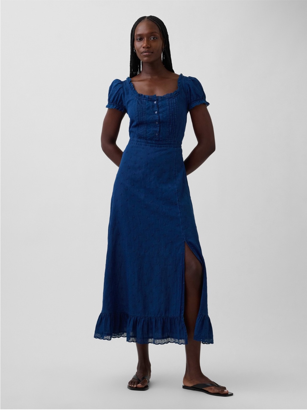 Gap Embroidered Puff Sleeve Maxi Dress- color:  Medium indigo- NWOT size medium